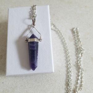 Amethyst Stone Silver Chain Necklace NWT